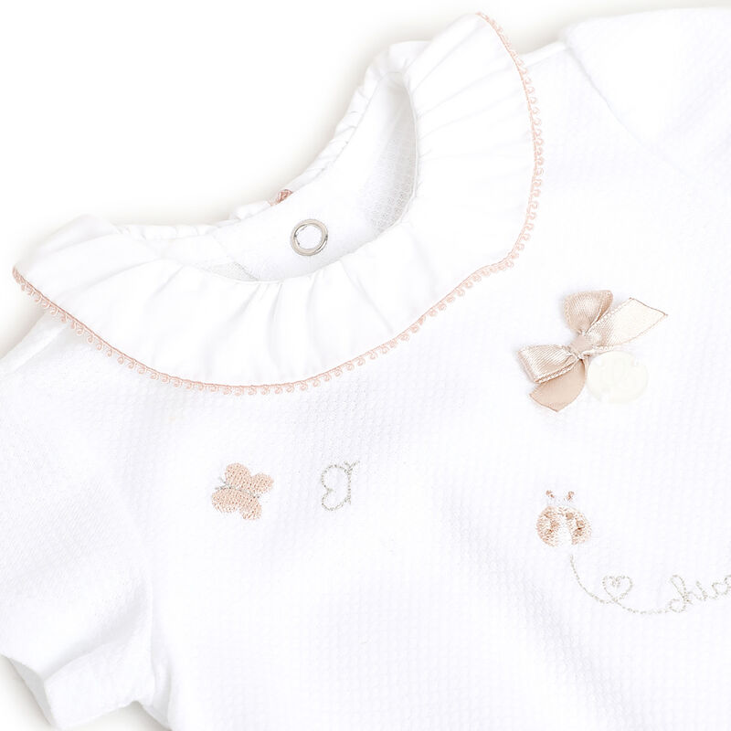 Girls White Embellished Short Sleeve Rompers image number 2